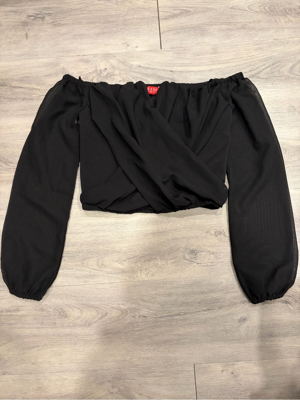 GUESS Women's Black Wrap Front Crop Top Size Small Like New